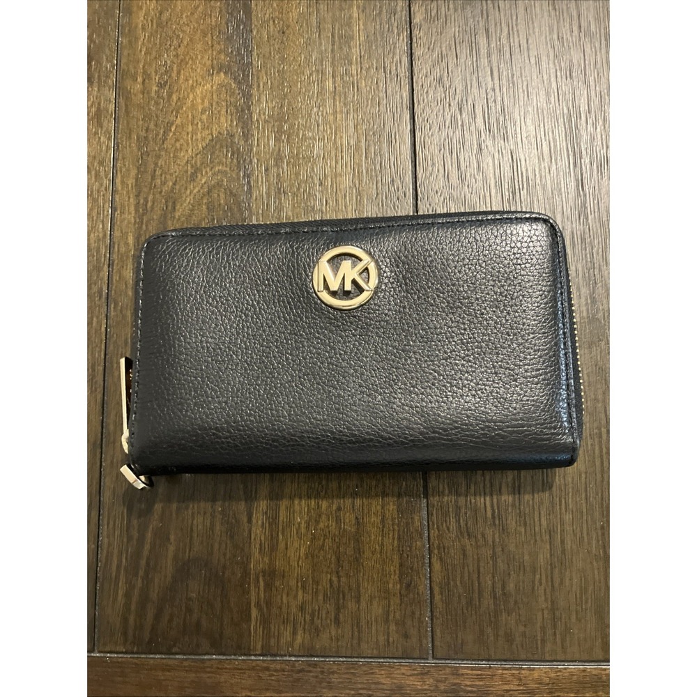 Michael Kors Black Pebbled Zip Wristlet with Gold Hardware No Strap Fast Ship